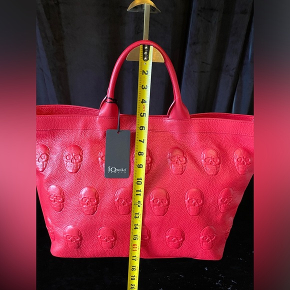 IO PELLE NWT Made In Italy RED Leather Skull Embossed Skull Tote - Picture 13 of 17